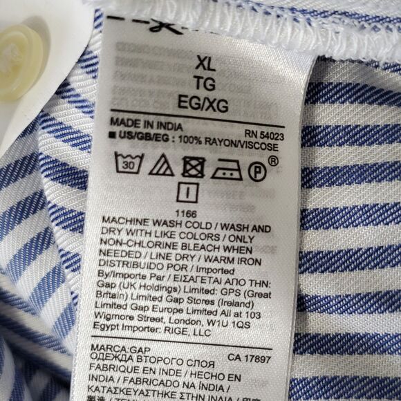 Gap Roll Cuff Shirt Dress Size XL White Blue Striped Tie Waist Button Up New - Picture 11 of 12